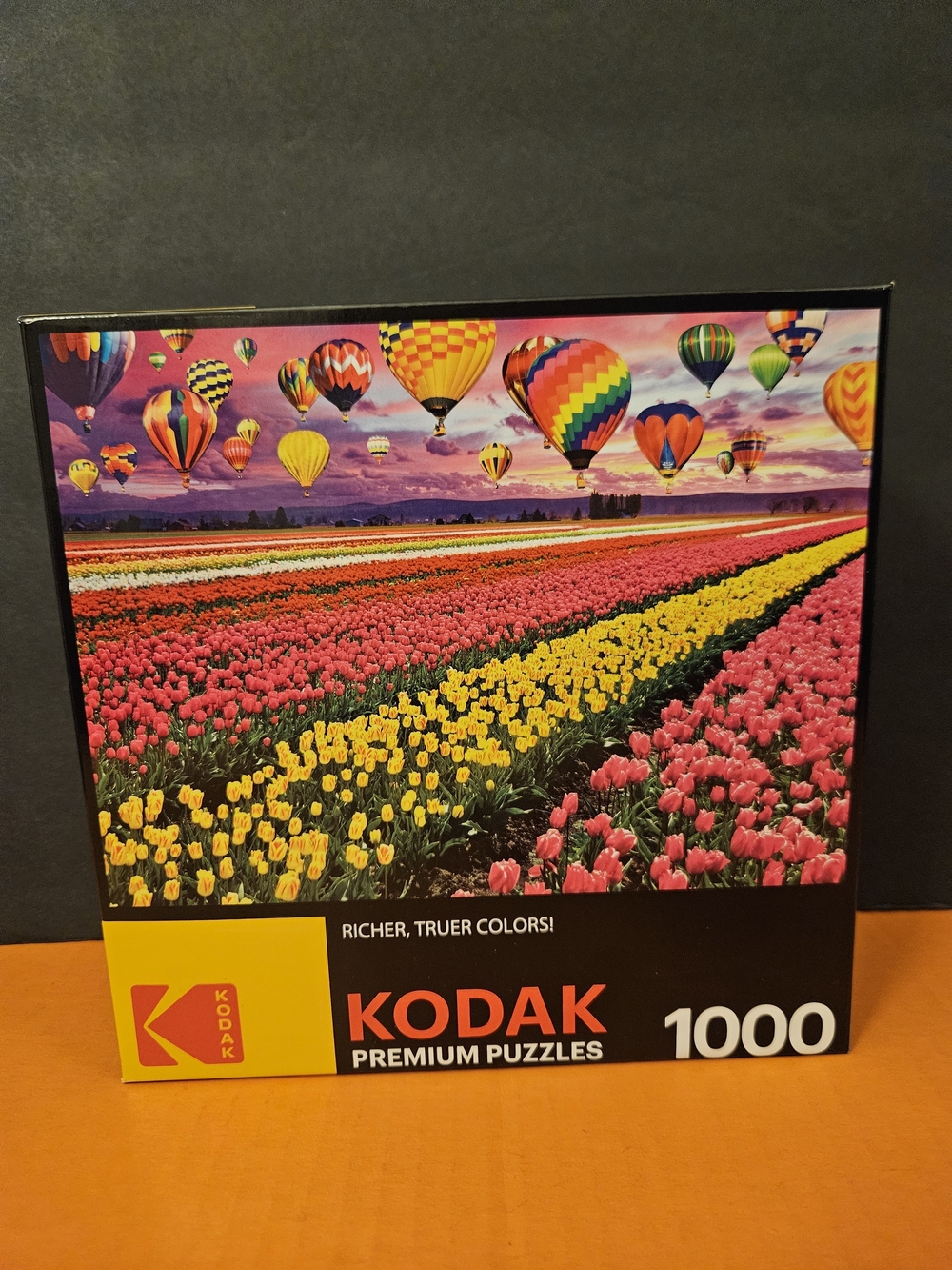 Kodak Premium 1000 Piece Jigsaw Puzzle Sunset Hot Air Balloons Tulip Fields